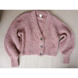 H&M Alpaca Wool Blend Rib Knit Cardigan Mauve Pink XS Oversized Cropped